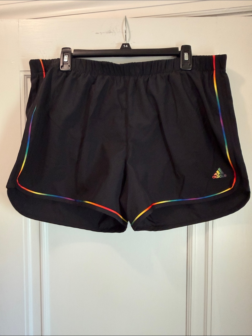 adidas Women’s Black Athletic Shorts with Rainbow Piping